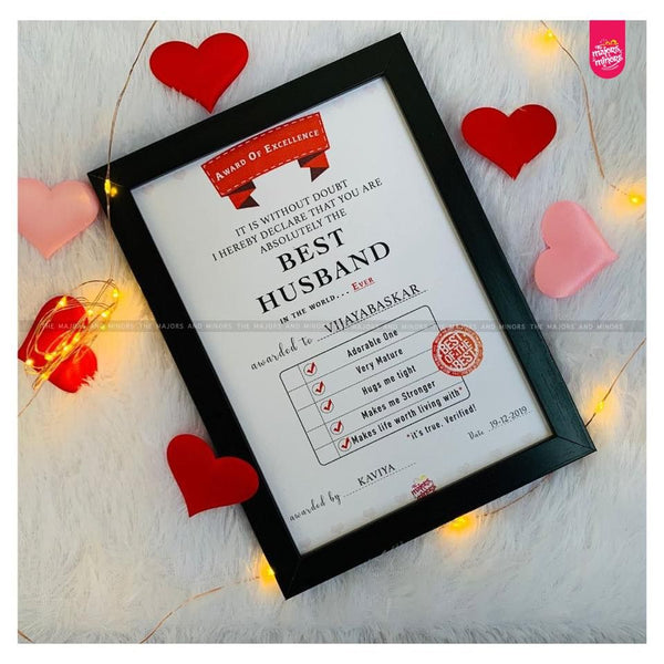 Personalized "Best Husband" Award Certificate Frame