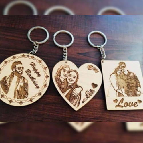 Customized Engraved Wooden Photo Keychain Personalized Photo Keychain Online