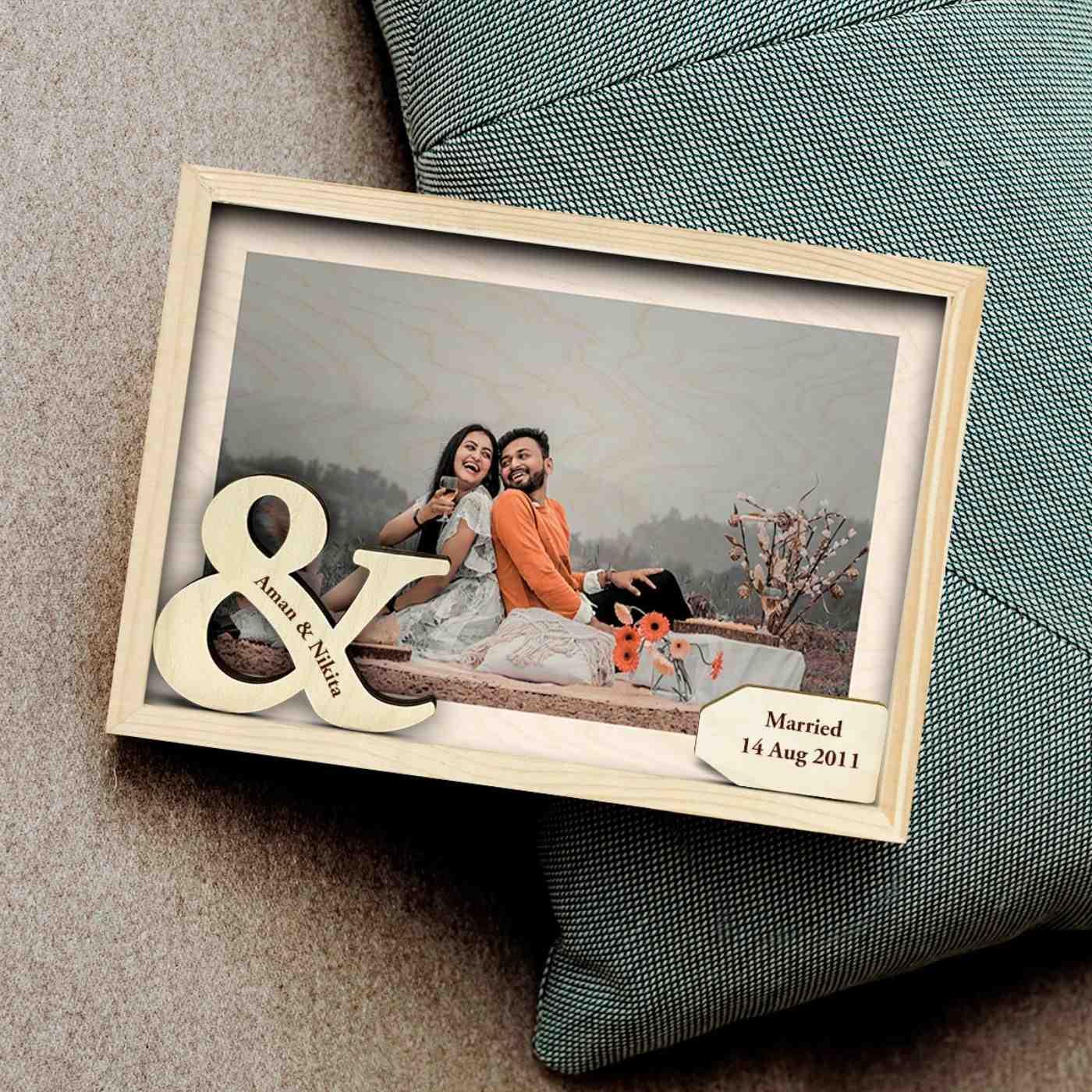Personalized Wooden Photo Frame for Couples with Name & Wedding Date