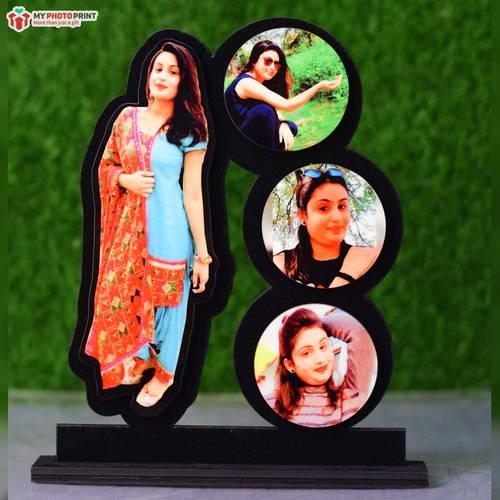 Personalized Round Unique With 4 Photos Wooden Table Top