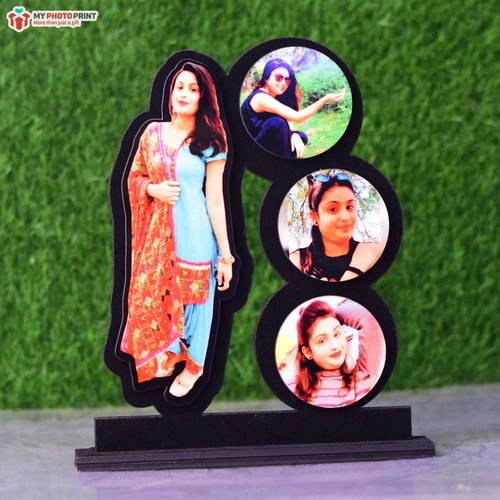 Personalized Round Unique With 4 Photos Wooden Table Top
