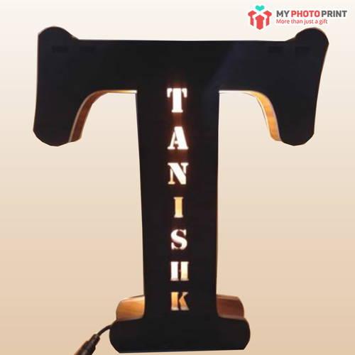 Customized A To Z Alphabet Wooden Name Board Without Crown Multicolor Led And Remote