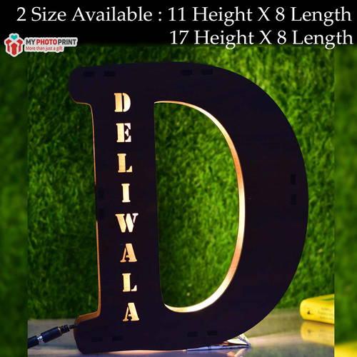 Customized A To Z Alphabet Wooden Name Board Without Crown Multicolor Led And Remote