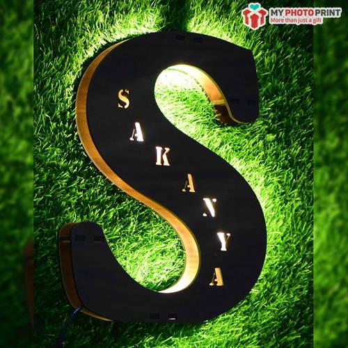 Customized A To Z Alphabet Wooden Name Board Without Crown Multicolor Led And Remote