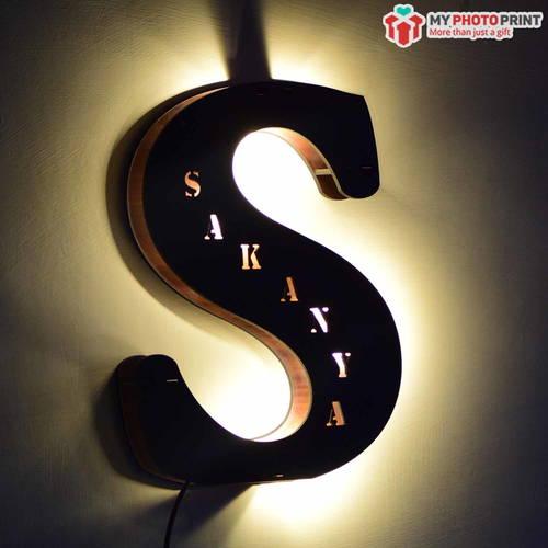 Customized A To Z Alphabet Wooden Name Board Without Crown Multicolor Led And Remote