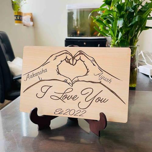 Personalized Couple Love Hands Wooden Table Top