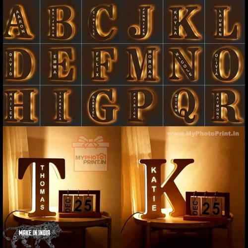 Customized A To Z Alphabet Wooden Name Board Without Crown Multicolor Led And Remote