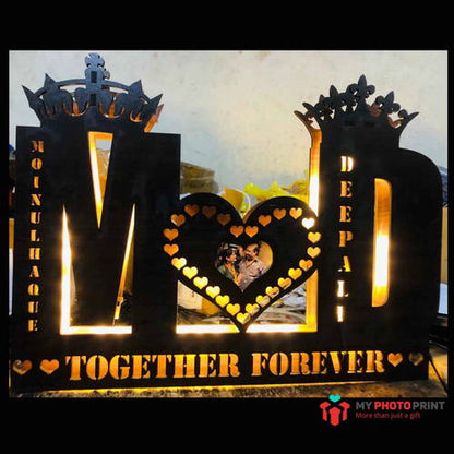 Customized Joint Name Board (Customized Couple Photo Alphabetic A To Z Wooden Name Board Multicolor Led And Remote #1722Copy)