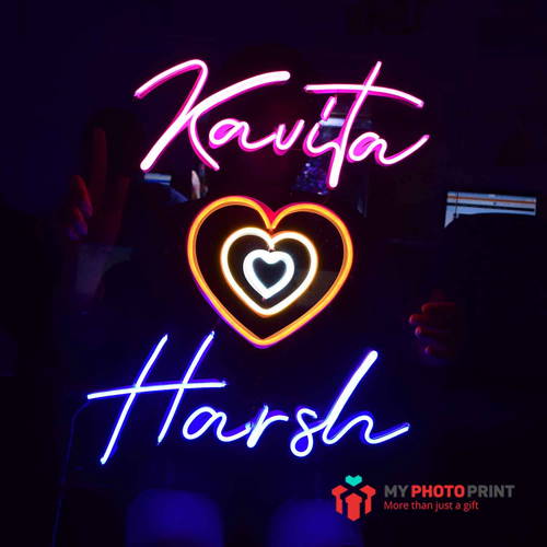 Twin Hearts Name Neon Sign