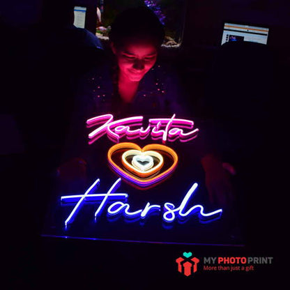 Twin Hearts Name Neon Sign