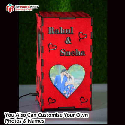 Personalized Heart Red Velvet Photo Led Shadow Box