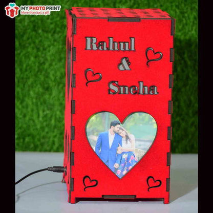 Personalized Heart Red Velvet Photo Led Shadow Box