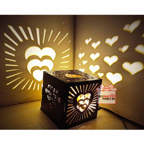 Customised Full Of Hearts Wooden Led Shadow Box