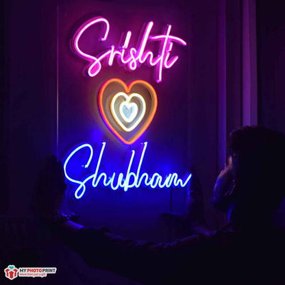 Twin Hearts Name Neon Sign