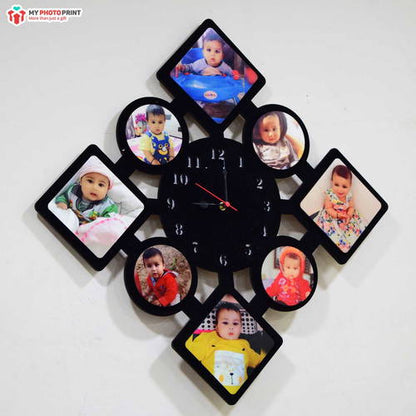 Customized Wooden Photo Clock With 8 Photos