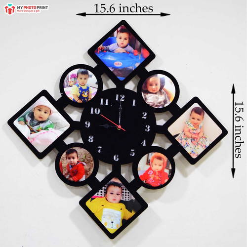 Customized Wooden Photo Clock With 8 Photos