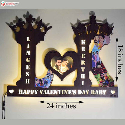 Customized Valentine Day Couple Photo Alphabet A To Z Wooden Name Board Multi Color Led And Remote