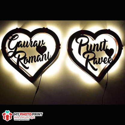 Custom Couple Heart Name Wall Hanging With Led Light #2086