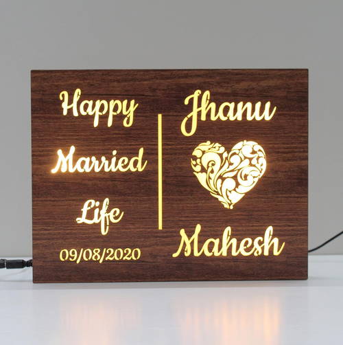 Couple Name With Date Wedding Lamp, Love Name Lamp Size 10x7 Inch #2391