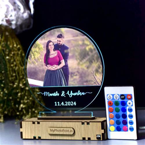 couple name & date circular With Photo Lamp