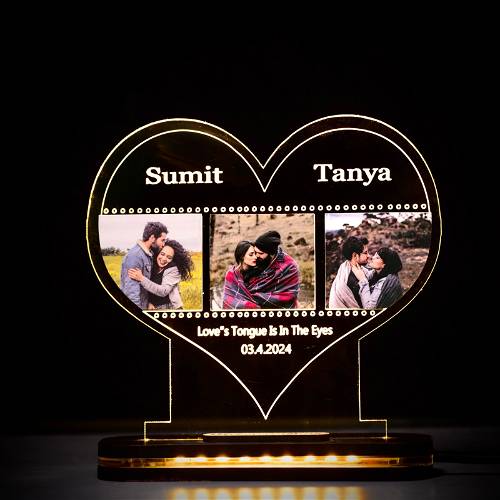 Heart Shape Couple Lamp with Photos,Date & Custom Text