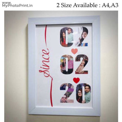 Date With Photos Couple Customized & Personalized White Frame