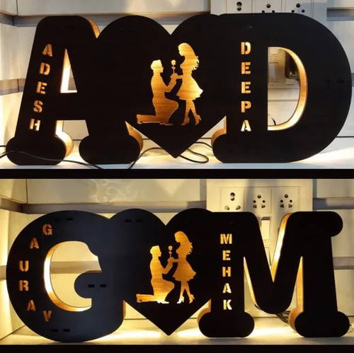 Customized A To Z Alphabetic Initial Wooden Name Board With 7 Different Lights And Remote