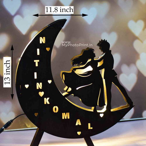 Customized Wooden Moon & Couple Led Board Multicolor Led And Remote ...