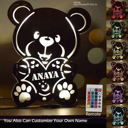 Customized Multicolor Cute Teddy Bear Name Board With Led And Remote