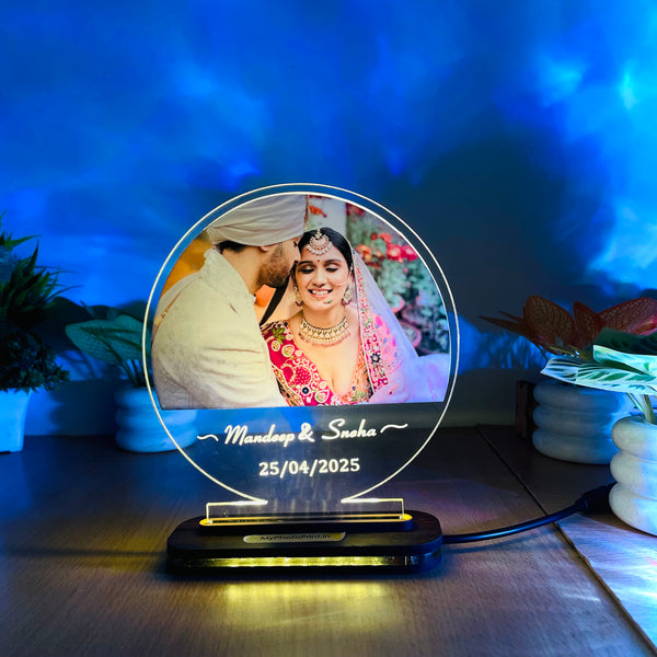 couple name date circular With Photo Lamp