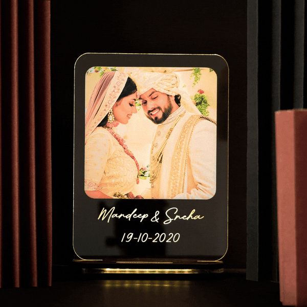 Romantic couple Name,Date Photo Lamp - Main Image