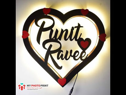 Custom Couple Heart Name Wall Hanging With Led Light #2086