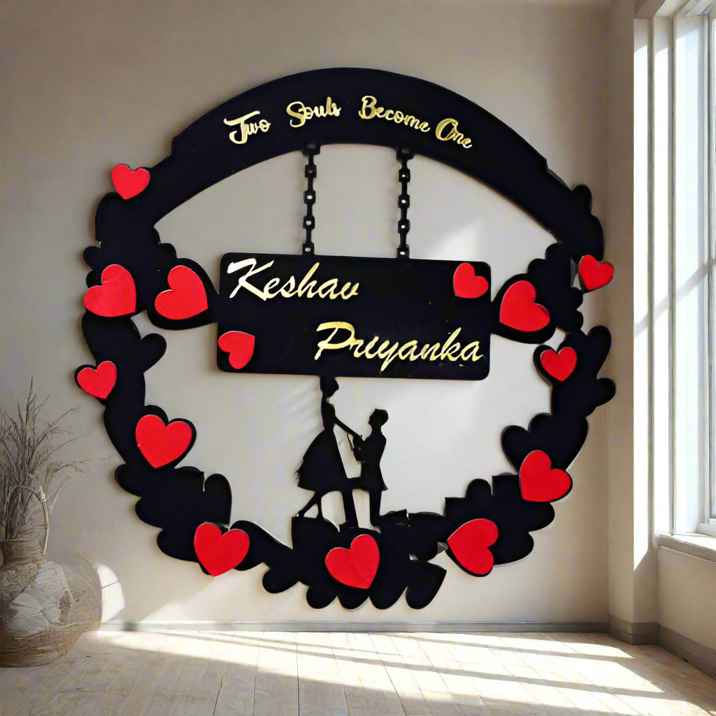 Personalized Couple With Heart Wall Hanging With Your Name Wooden Frame #1767