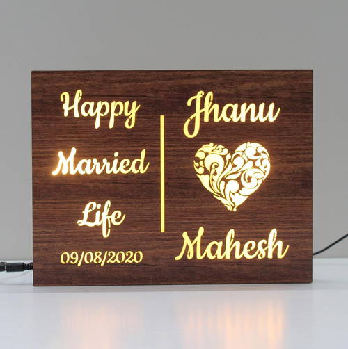 Couple Name With Date Wedding Light Board, Love Name Size 10x7 Inch