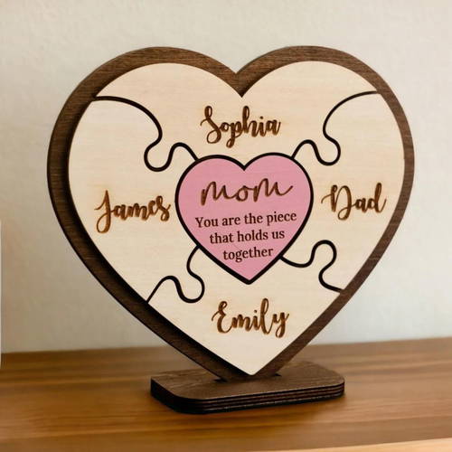 Personalized Cute Love Puzzle Shape Mom Wooden Table Top